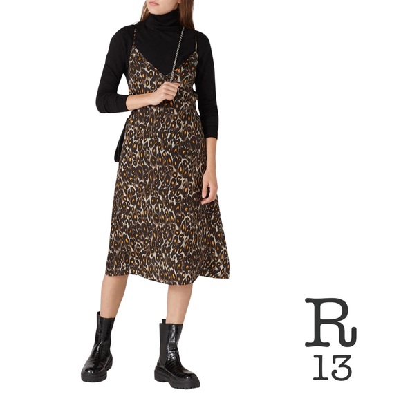 R13 $545 Leopard Midi Slip Dress - Small - Picture 1 of 14